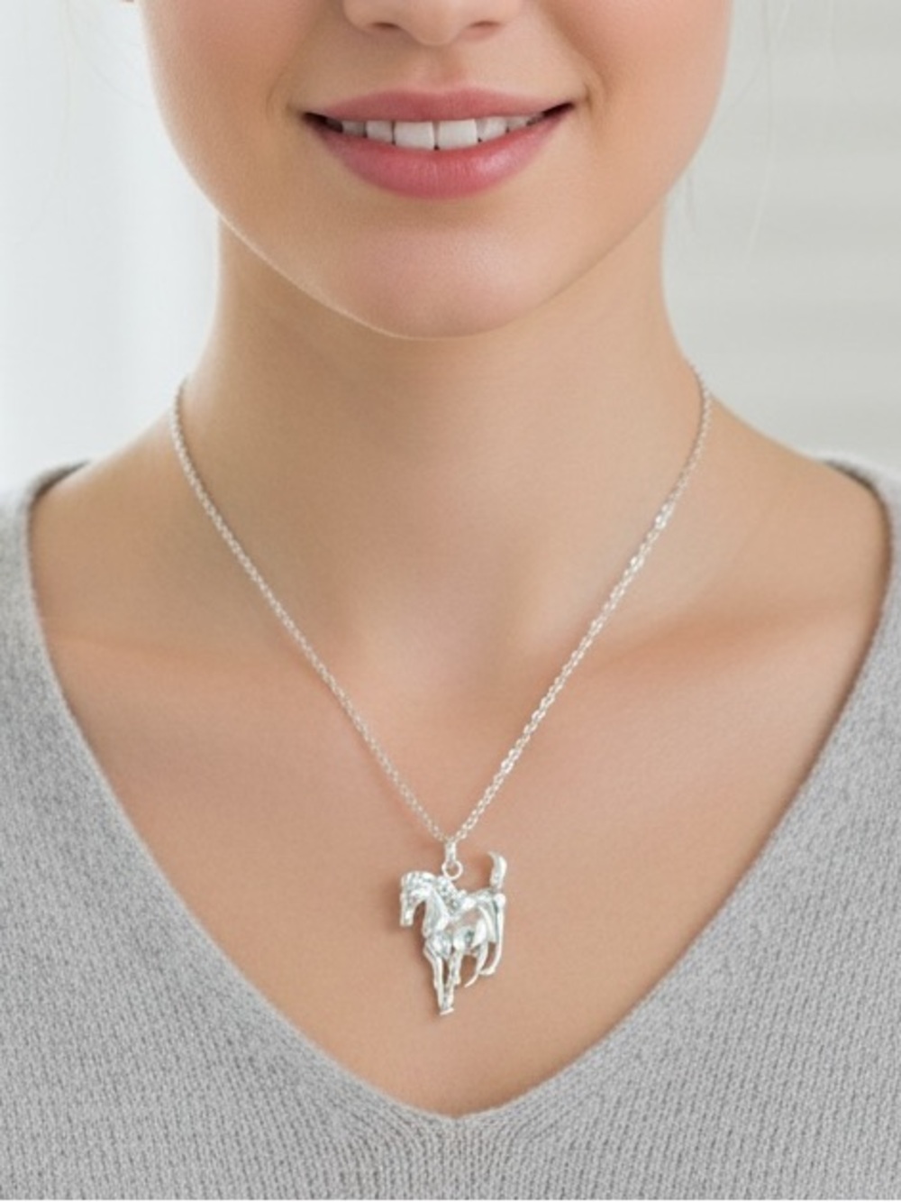Chic Sterling Silver Galloping Horse Necklace Coquette Equestrian Western Boho